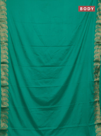 Semi mysore silk saree teal green with plain body and zari paisley butta border