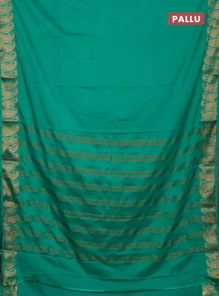 Semi mysore silk saree teal green with plain body and zari paisley butta border