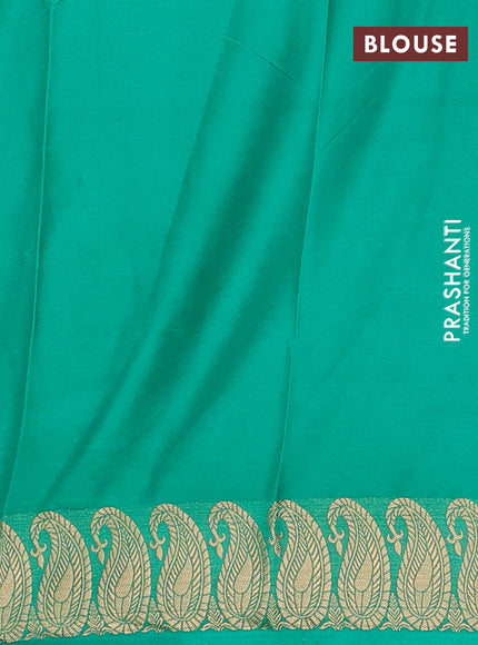 Semi mysore silk saree teal green with plain body and zari paisley butta border
