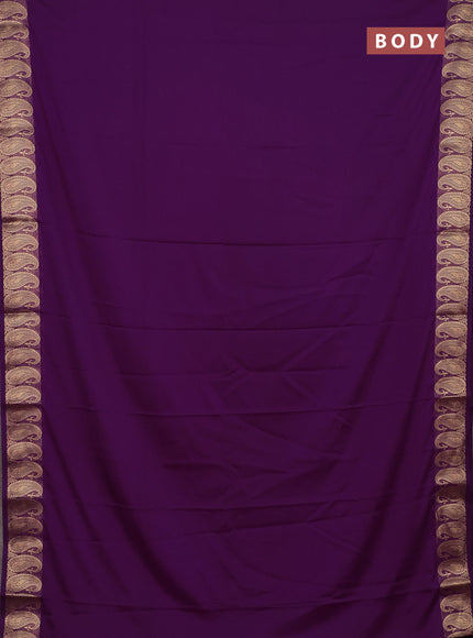 Semi mysore silk saree purple with plain body and zari paisley butta border