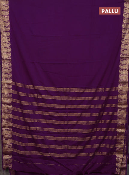 Semi mysore silk saree purple with plain body and zari paisley butta border