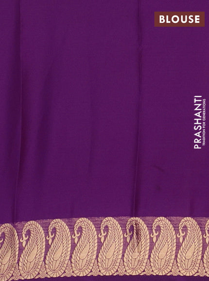 Semi mysore silk saree purple with plain body and zari paisley butta border