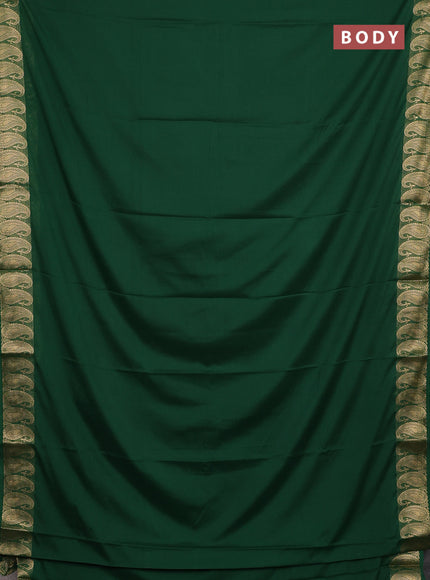 Semi mysore silk saree green with plain body and zari paisley butta border