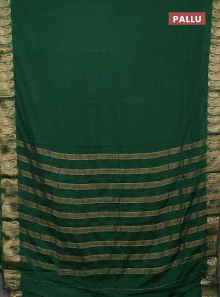 Semi mysore silk saree green with plain body and zari paisley butta border