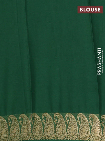 Semi mysore silk saree green with plain body and zari paisley butta border