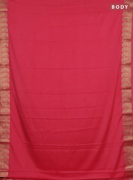 Semi mysore silk saree peach pink with plain body and zari paisley butta border