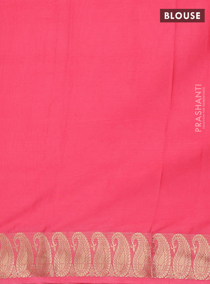 Semi mysore silk saree peach pink with plain body and zari paisley butta border