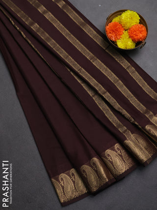 Semi mysore silk saree coffee brown with plain body and zari paisley butta border
