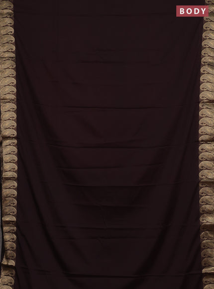 Semi mysore silk saree coffee brown with plain body and zari paisley butta border