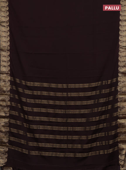 Semi mysore silk saree coffee brown with plain body and zari paisley butta border
