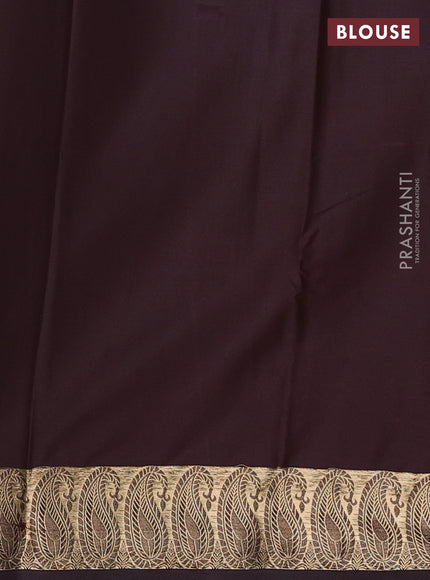 Semi mysore silk saree coffee brown with plain body and zari paisley butta border