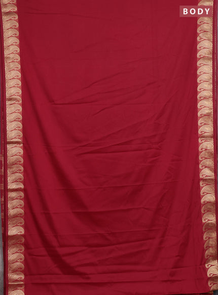 Semi mysore silk saree maroon with plain body and zari paisley butta border