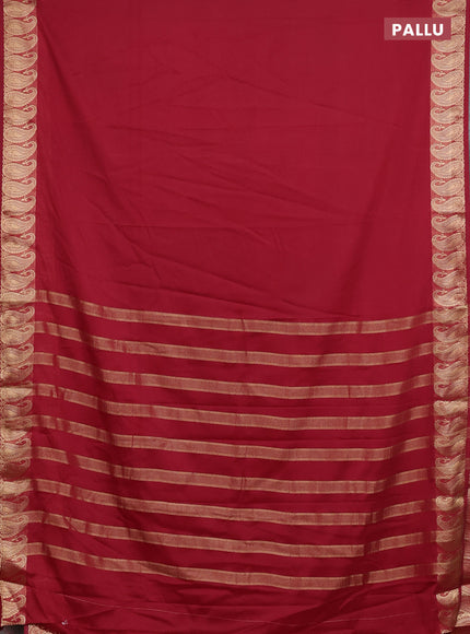 Semi mysore silk saree maroon with plain body and zari paisley butta border