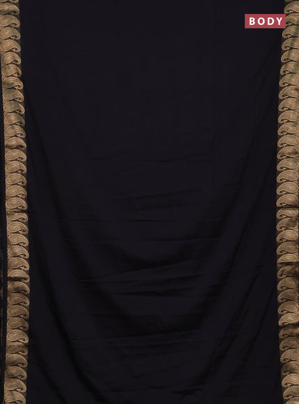 Semi mysore silk saree black with plain body and zari paisley butta border