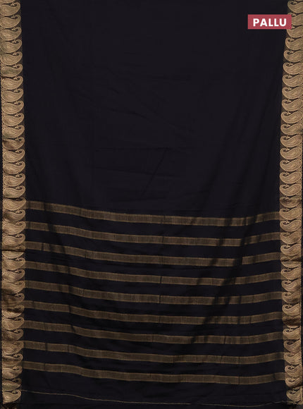 Semi mysore silk saree black with plain body and zari paisley butta border