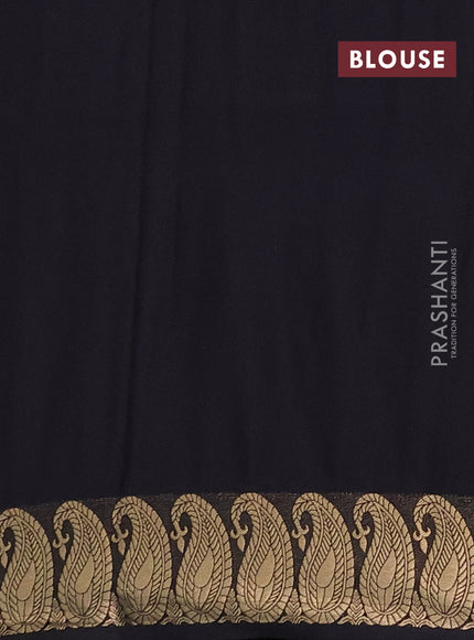 Semi mysore silk saree black with plain body and zari paisley butta border