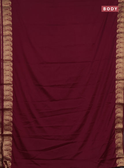 Semi mysore silk saree wine shade with plain body and zari paisley butta border