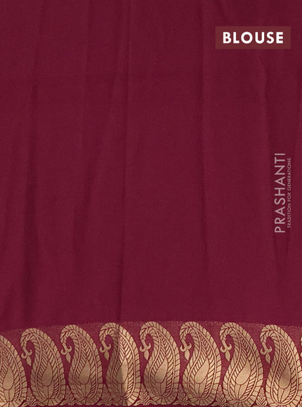 Semi mysore silk saree wine shade with plain body and zari paisley butta border