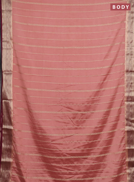 Semi mysore silk saree peach shade and maroon with allover zari weaves and zari woven border