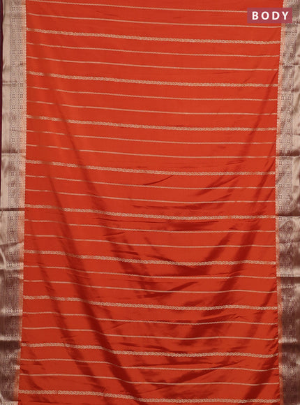 Semi mysore silk saree rustic orange and maroon with allover zari weaves and zari woven border