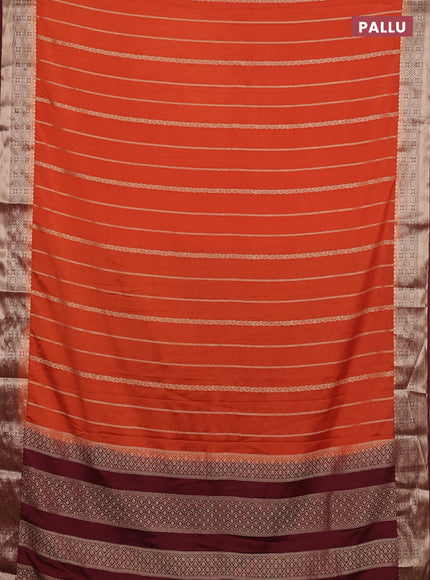 Semi mysore silk saree rustic orange and maroon with allover zari weaves and zari woven border