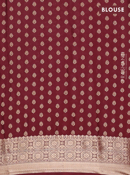 Semi mysore silk saree rustic orange and maroon with allover zari weaves and zari woven border