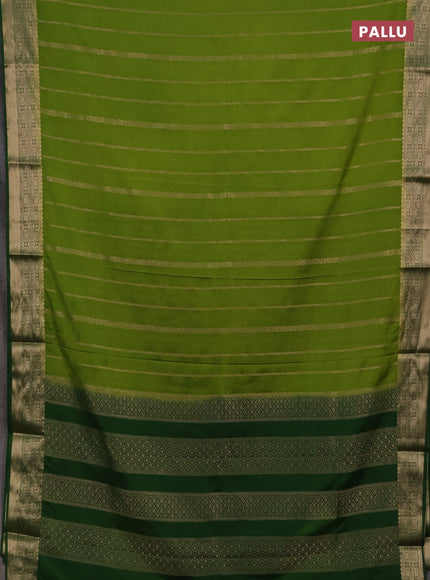 Semi mysore silk saree light green and green with allover zari weaves and zari woven border