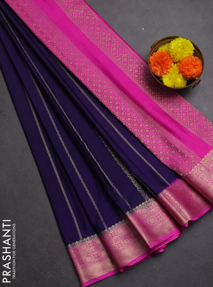 Semi mysore silk saree deep violet and pink with allover zari weaves and zari woven border