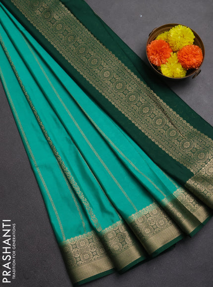 Semi mysore silk saree teal green and green with allover zari weaves and zari woven border