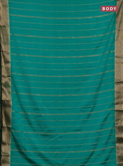 Semi mysore silk saree teal green and green with allover zari weaves and zari woven border