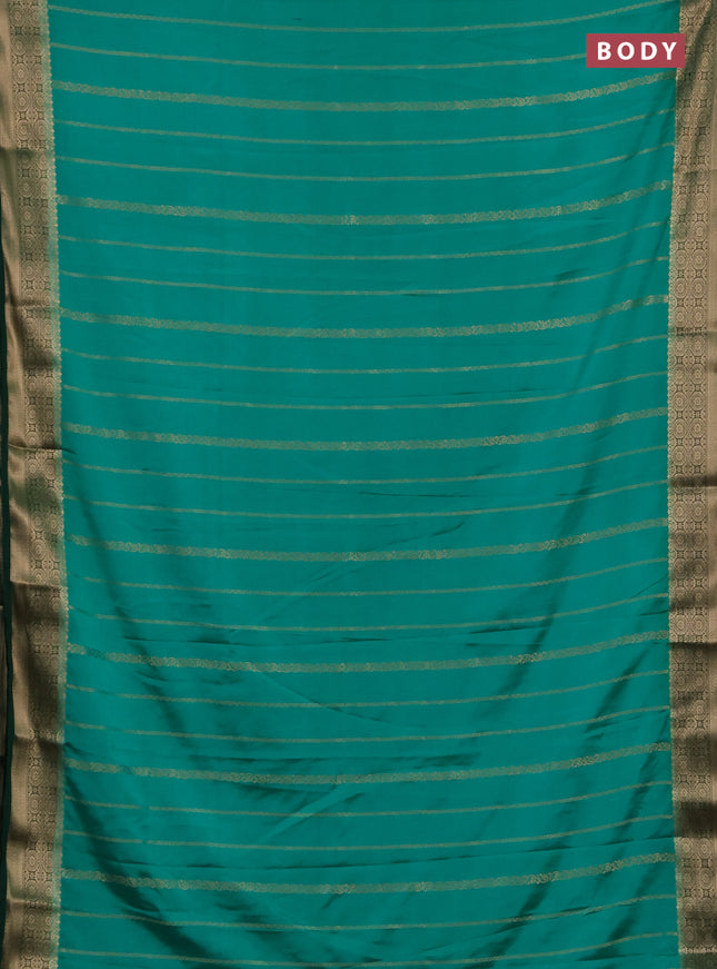 Semi mysore silk saree teal green and green with allover zari weaves and zari woven border