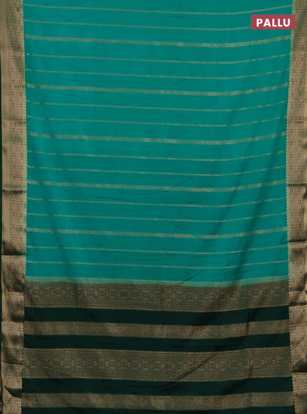 Semi mysore silk saree teal green and green with allover zari weaves and zari woven border