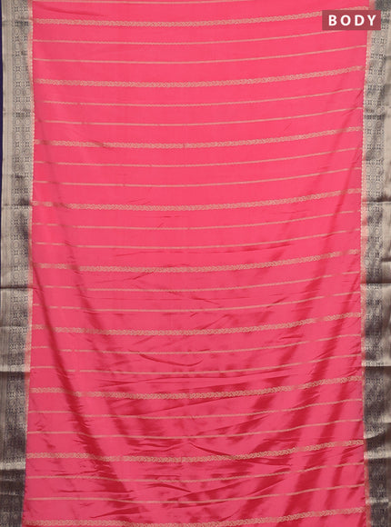 Semi mysore silk saree peach pink and navy blue with allover zari weaves and zari woven border