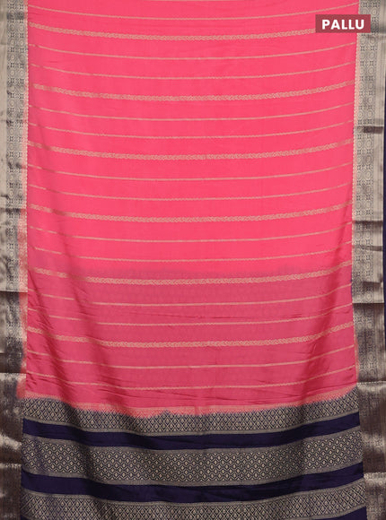 Semi mysore silk saree peach pink and navy blue with allover zari weaves and zari woven border