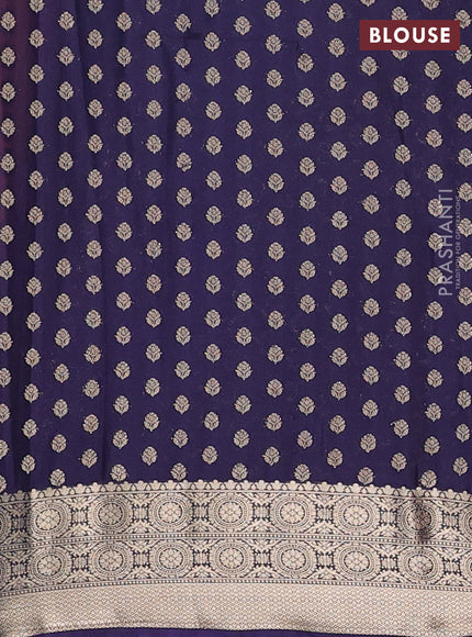 Semi mysore silk saree peach pink and navy blue with allover zari weaves and zari woven border