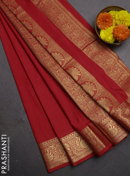 Semi mysore silk saree red with plain body and zari woven border