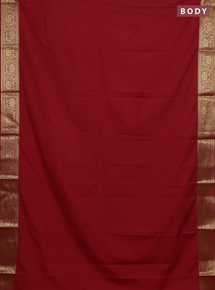Semi mysore silk saree red with plain body and zari woven border
