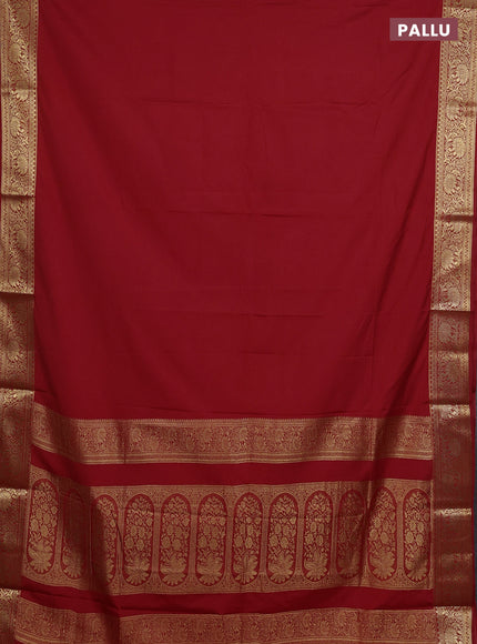 Semi mysore silk saree red with plain body and zari woven border