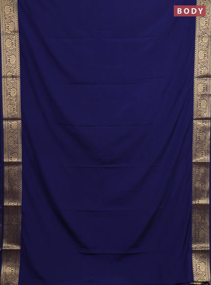 Semi mysore silk saree navy blue with plain body and zari woven border