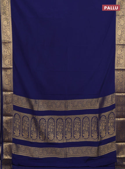 Semi mysore silk saree navy blue with plain body and zari woven border