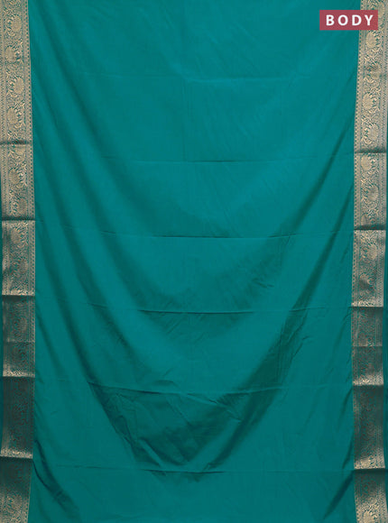 Semi mysore silk saree teal blue with plain body and zari woven border