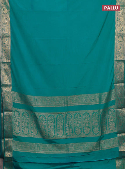 Semi mysore silk saree teal blue with plain body and zari woven border
