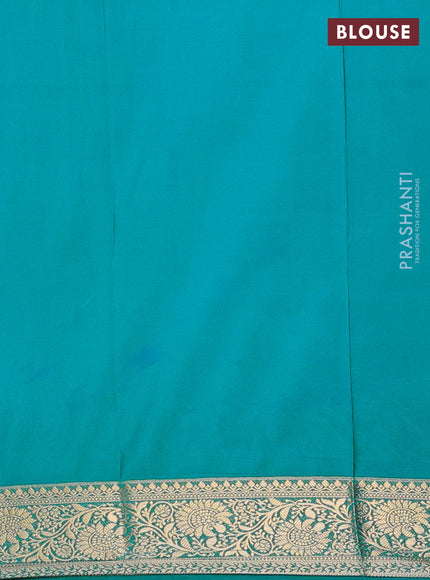 Semi mysore silk saree teal blue with plain body and zari woven border