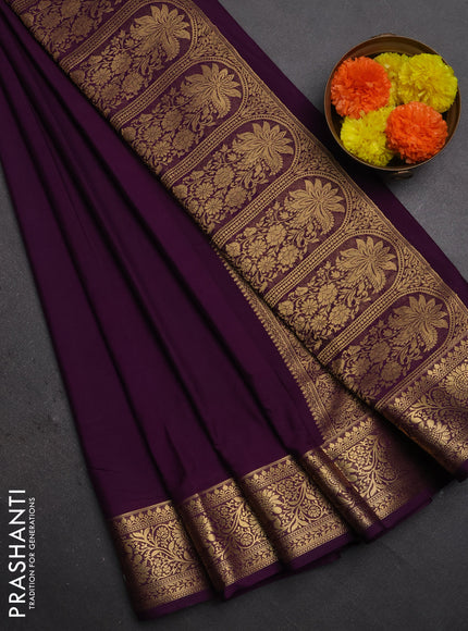 Semi mysore silk saree purple with plain body and zari woven border