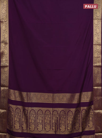 Semi mysore silk saree purple with plain body and zari woven border