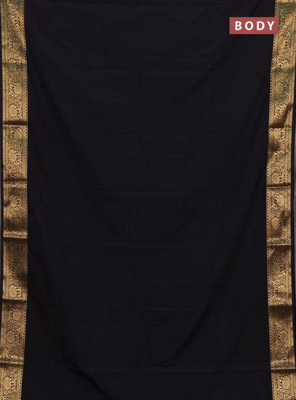 Semi mysore silk saree black with plain body and zari woven border