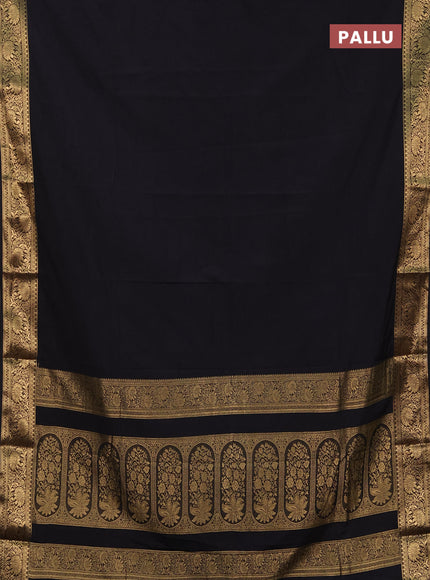 Semi mysore silk saree black with plain body and zari woven border