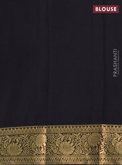 Semi mysore silk saree black with plain body and zari woven border