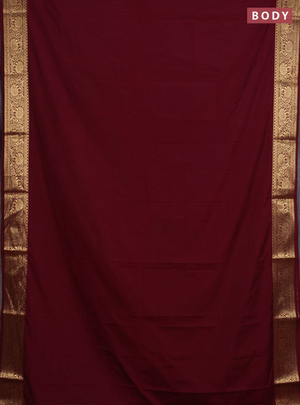 Semi mysore silk saree maroon with plain body and zari woven border