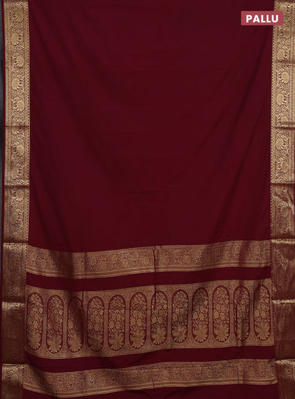 Semi mysore silk saree maroon with plain body and zari woven border